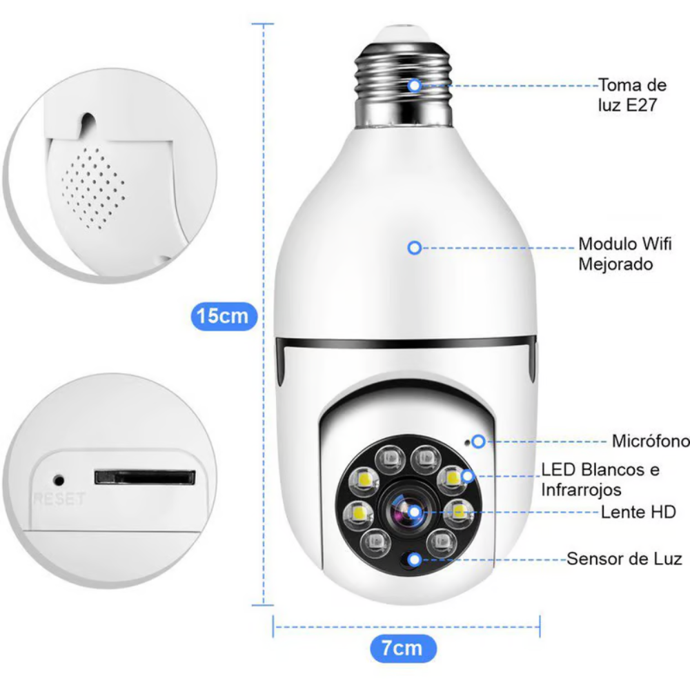 Cámara de Seguridad Wifi Bombillo Roboti | Seguridad Instantánea